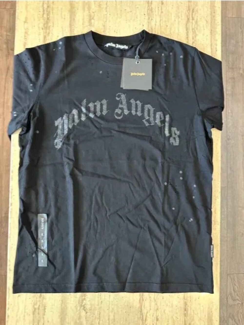 Palm Angels Distressed Gothic Logo T-Shirt Black Size: Large